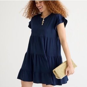 J. Crew Tiered Dress in‎ Broken In Jersey Navy Blue Tiered Dress cons